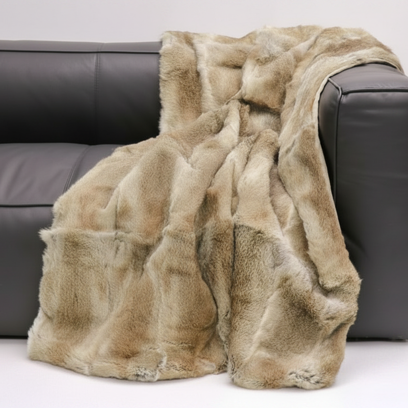 Natural Brown Rabbit Fur Blanket