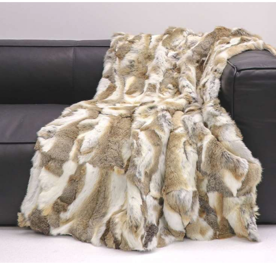 Mixed Rabbit Patchwork Blanket Brown